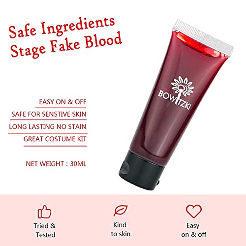 Bowitzki Sfx Makeup Kit Halloween Makeup Water Based Cream Face Body Paint Clear Liquid Latex Fake Stage Blood Brush Sponges Painting Special Effects Zombie Vampire Monster Scar Wound Christmas Party Red Black White(Halloween Kit) #TOP5