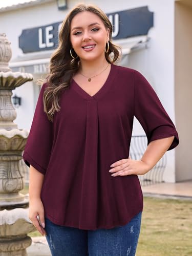 Siddhe Plus Size Tops for Women 3/4 Sleeve Shirts V Neck Blouses Tunic Top Spring Summer 2025.2