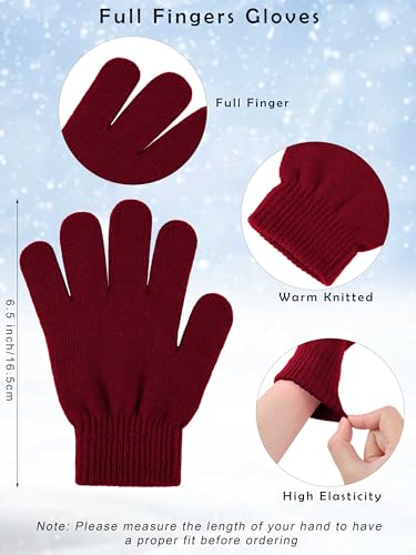 Image of Cooraby 6 Pack Kid's Winter Beanies Hat Full Fingers Gloves Set Skull Winter Caps Stretchy Gloves for Boys Girls