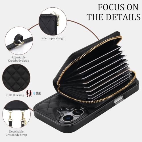 Housse iPhone 17 magnétique détachable noire en cuir avec porte-cartes - 4