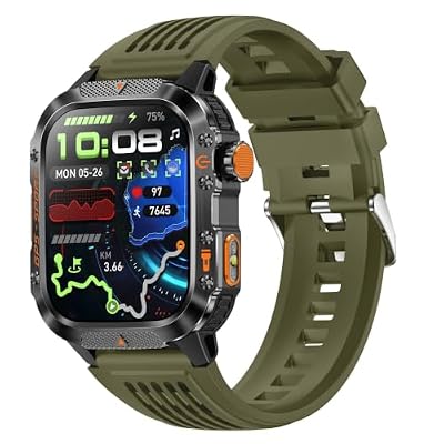 HT36 Smart Watch with Bluetooth Calling, Heart Rate Monitor, GPS Sport, Sleep Tracking, Blood Pressure, Waterproof, Black and Orange (Camouflage Green)