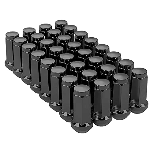 Image of Set of 32pcs Bulge Acorn Black 9 /16-18 Closed End Hex 3 /4 Inch 19mm Corn Seat Lug Nuts 1.77 inch Length