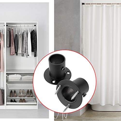 Ownmy 4 Packs Stainless Steel Pole Sockets Flange Rod Holder, Wall Mount Pipe Bracket With Screws For Closet Wardrobe Shower Curtain Rod (Fit 25Mm / 1'') (Black) #TOP6