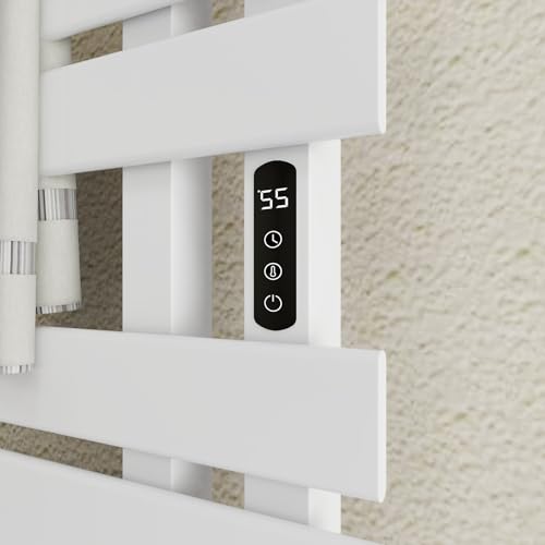 TINS Elektrischer Handtuchhalter, Badheizkörper Elektrisch WiFi Weiß, 500×1300mm, 450W, für Alexa und Google Home and APP, Handtuchtrockner Elektrisch, Badheizkörper Handtuchhalter -WiFi White Left