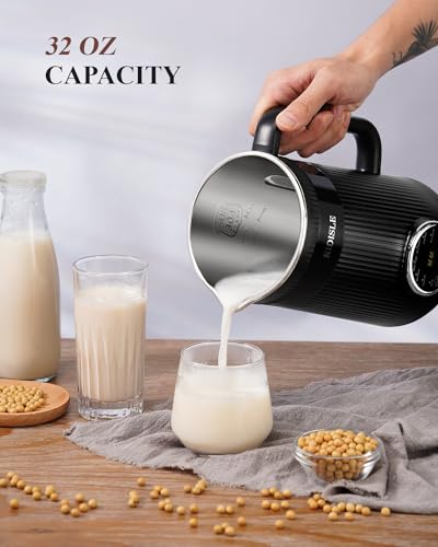 KIDISLE 32oz Automatic Soy Machine for Homemade Almond, Oat, Coconut, Soy, Plant Based Milks and Non Dairy Beverages with Delay Start/Keep Warm/Self-Cleaning/Boil Water, Black