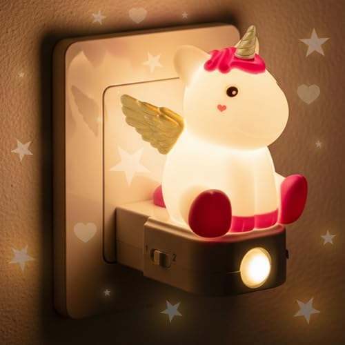 Unicornio Luz Nocturna Infantil con Enchufe Lampara Bebe Noche Lu...