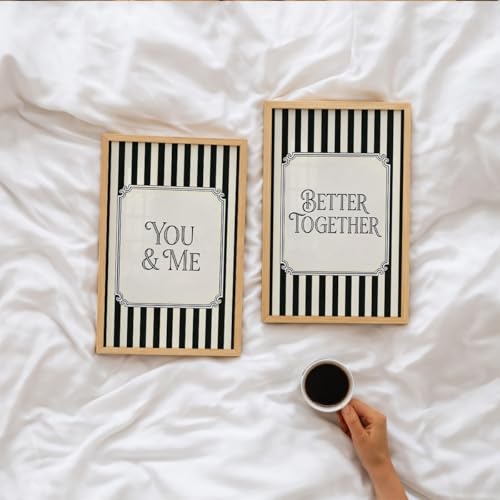 Image of Suneree You and Me Better Together Wall Art Set of 2 Framed Paintings | Couple Quote Black White Vintage Poster | Bedroom Home Decor (Art 10, 10x13 Inches)