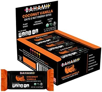 Bahamii Organic Date & Nut Energy Bites - Coconut Vanilla (Pack of 6), Vegan, Gluten Free, No Preservatives, Plant Based, Kosher