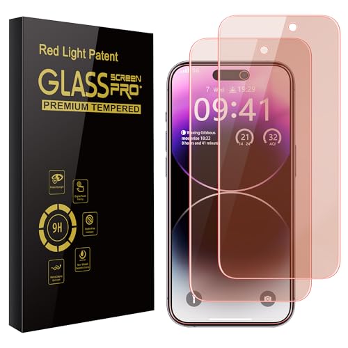 WASOCA Screen Protector for iphone 15 Pro, 2 Pack Red Light Screen Protector for iPhone 15/15 Pro [6.1 Inch], New Red Light 9H Tempered Glass Screen Protector Upgraded Protection, Anti-Blue Light, Anti-Reflection, Patented Eye Protection. by WASOCA - Used condition - US$11.08