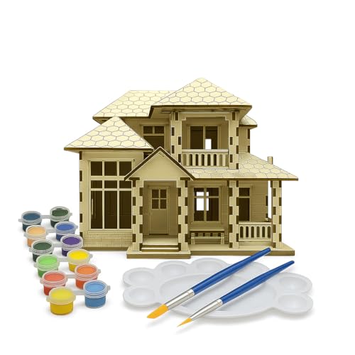 Wooden 3D DIY Villa Puzzle Kit – Build & Paint