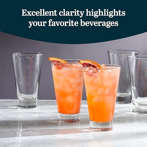 Image of Libbey Bar Essentials Tumbler Glasses Set of 6, 14 ounce, Iconic Heavy Base Drinking Glasses Set, Dishwasher Safe Glass Tumblers for Everyday Use