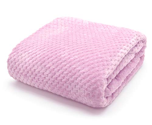 HOMES-LINEN Waffle Luxury Flannel Fleece Throw Blanket Sofa Couch Waffle Teddy Soft All Seasons Bed Throw Blanket (Pink, 150 x 200 cm)