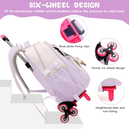 Image of PALAY School Bag for Girls Backpack with 6 Wheels Robust Children's School Bag with Wheels for Girls, Removable Trolley School Backpack with Pendant for School Travel