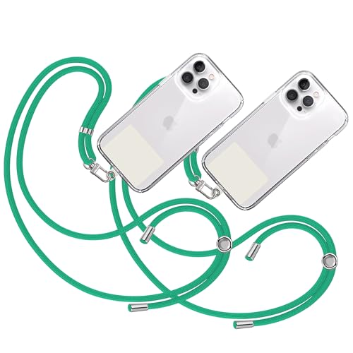 TBOC 2X Cordón Correa Cuerda Universal [Verde] Colgar Funda Teléfono Móvil en Cuello - Cinta Cadena Colgante con Parche [Blanco Ice] de Plástico - Colgador Lanyard Enganche Móviles Llaves Accesorios