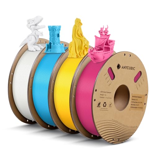 Image of ANYCUBIC PLA Filament 1.75mm Bundle, RFID 3D Printing PLA Filament 1.75mm Dimensional Accuracy + /- 0.02mm, 1KG Spool (2.2 lbs), 4KG Magenta + Vibrant Yellow + Cyan + Bright White