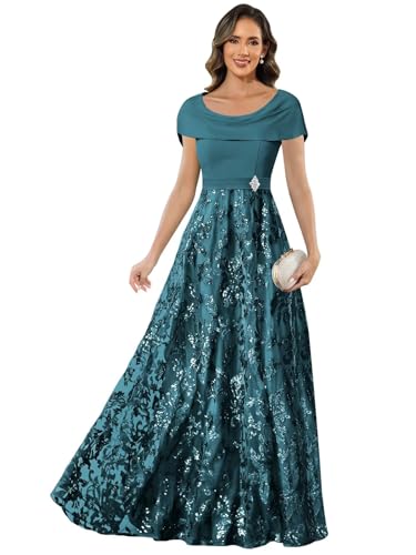 VCCICANY Cape Sleeves Mother of The Bride Dresses for Women Chiffon Sequin Lace Beaded Long Evening Formal Gowns