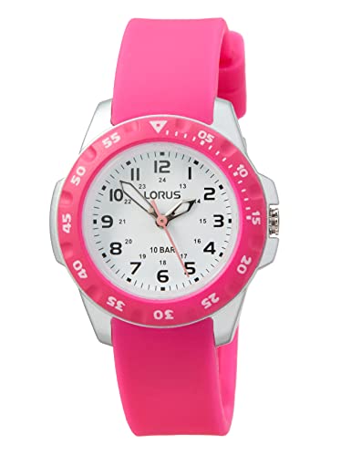 LORUS Kinder Analog Quarz Uhr mit Silikon Armband,Rosa