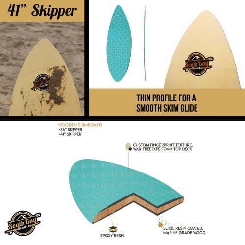 South Bay Board Co. - 41" / 36” Skipper Skimboard - Beginners Skim Board For Kids - Durable, Lightweight Wood Body With Wax-Free Textured Foam Top Deck - Performance Tear Drop Shape #TOP4