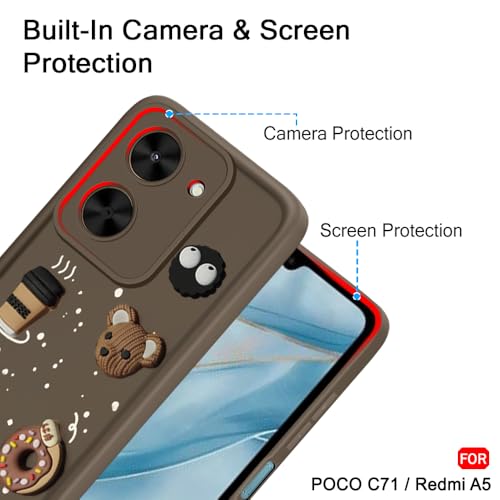 Image of TheGiftKart Back Cover Case for Poco C71 / Redmi A5 | Cute Fun Cartoon 3D Bear Coffee Case | Full Camera Protection | Shockproof Back Cover Case for Poco C71 / Redmi A5 (Silicone, Brown)