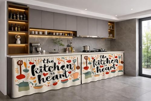 Image of Premium Printed Kitchen Sink Curtain | Washable & Dustproof Rod Pocket Counter Skirt | Perfect for Any Sink,Counter | Multicolor Cooking (Kitchen Heart, Pack of 2)
