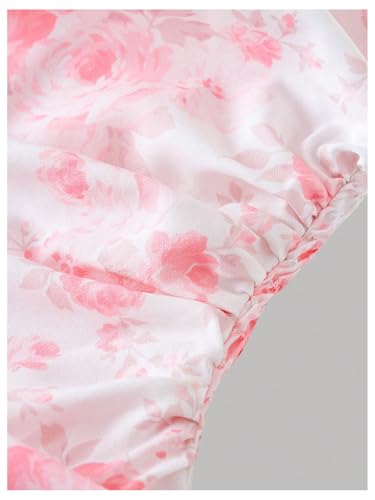 Girl's Floral Ruffle Dress Ruched Short Puff Sleeve Square Neck Flowy Long Party Dresses4