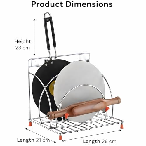 Image of Stainless Steel 4-in-1 Chakla Belan Tawa Chimta Stand | Wall Mounted Kitchen Organizer Rack for Rolling Pin Board Tong & Tawa | Space Saving Corner Shelf