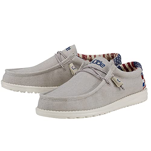 Image of HEYDUDE Men's Wally Patriotic Slip On Shoe | Lightweight Canvas Loafers with No Tie Laces