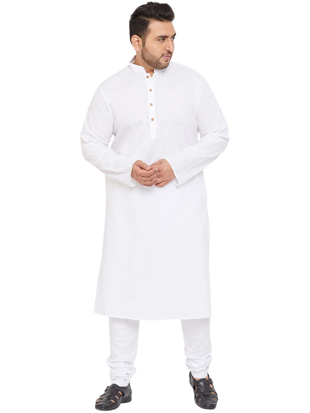 vastramay Plus Mens Cotton Blend Kurta Pyjama Set - Classic Ethnic Attire for Timeless Style | Soft Comfortable Plain Solid Kurta and Churidar Pyjama Set-picture-17