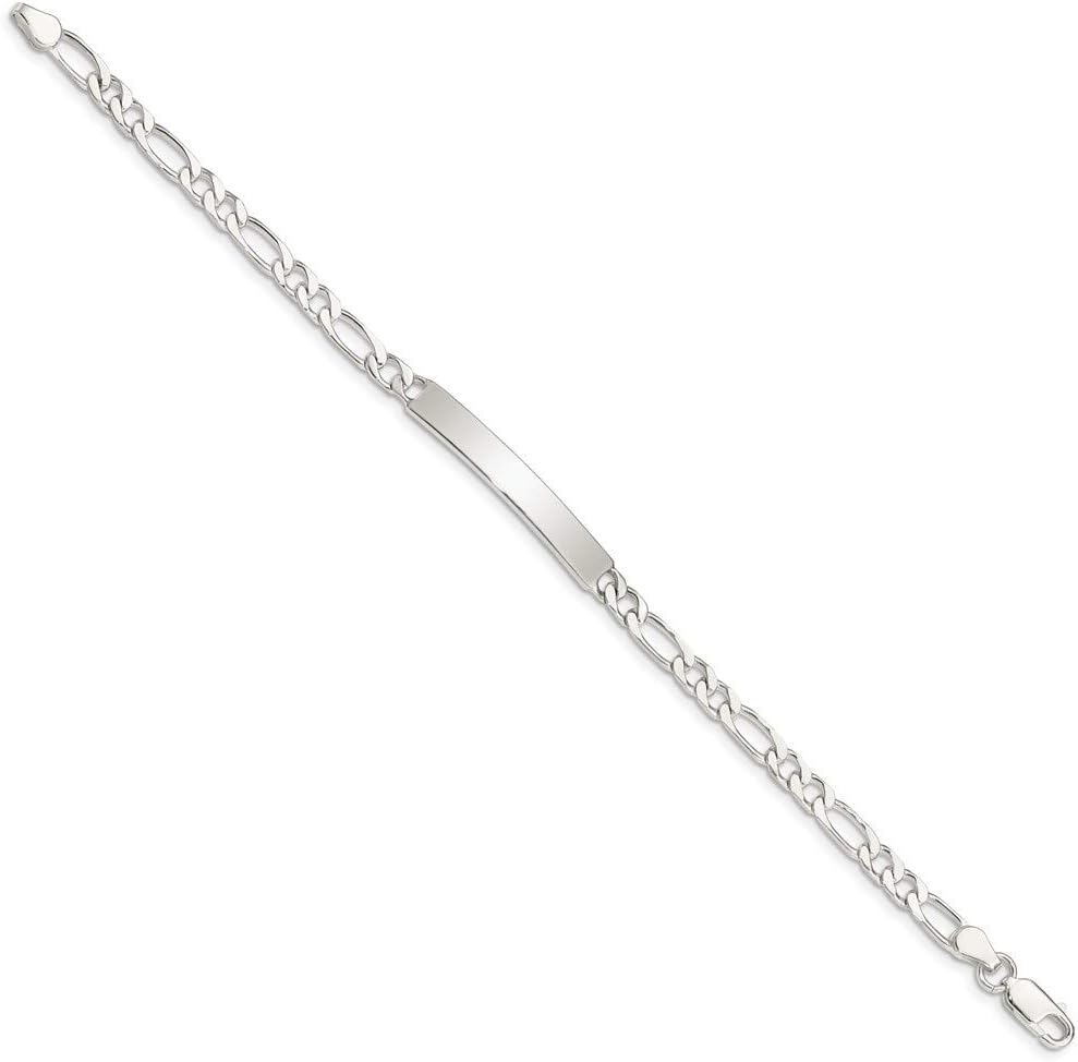 Polished Engravable Personalized Custom 925 Sterling Silver Polished Figaro Link ID Bracelet For Men or Women Length 8 inches Width 4 mm