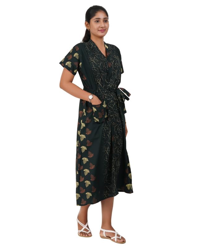 Image of MENMAII Cotton Feeding Robe for Women | Soft Breathable Maternity & Nursing Wear | Front Open Easy Feeding Access | Comfortable Nightwear for New Moms|Calf Length [Size: L,XL,XXL,3XL /FS]