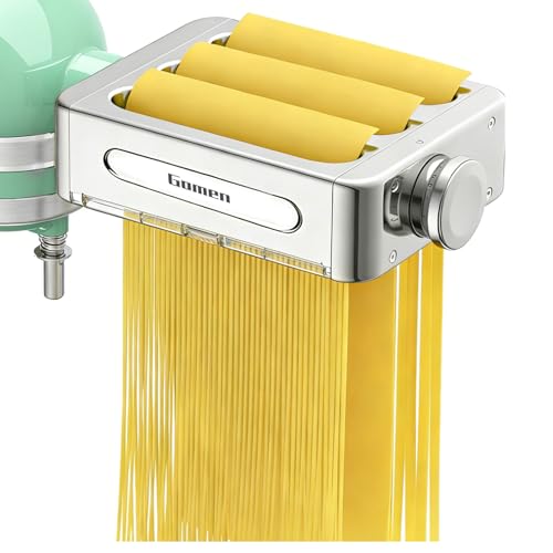 Image of All Metal Pasta Maker Attachment for KitchenAid, 3 In 1 Pasta Attachment Set for Stand Mixer, Adjustable Pasta Sheet Roller, Spaghetti & Fettuccine Cutter Maker Accessories