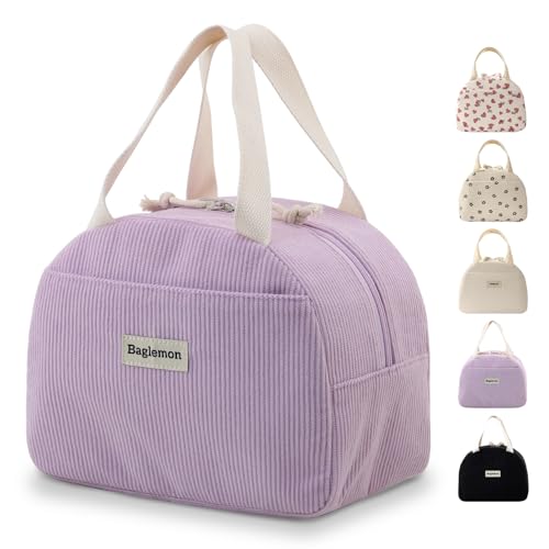 GODWOODS Bolsa de almuerzo de pana con asas de cincha de algodón, bolsa de alimentos con aislamiento térmico de 6.65 L, contenedor reutilizable a prueba de fugas para oficina, picnics y viajes (25 x