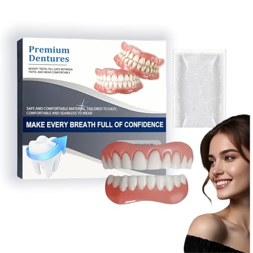 Soft Denture Reline Kit,Full Denture Set,Silicone Reline Denture Set,Comfortable and Natural Denture,Upper and Lower Denture Sets for Men and Women,False Teeth,Snap On Denture Reliner Kit,Temporary