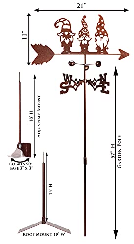 Swen Products Garden Gnome Weathervane (Adjustable Mount Included) #TOP2