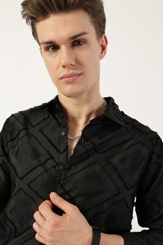 Image of Thomas Scott Men's | Self Design | Full Sleeve | Slim Fit | Polyester | Spread Collar | Casual Shirt