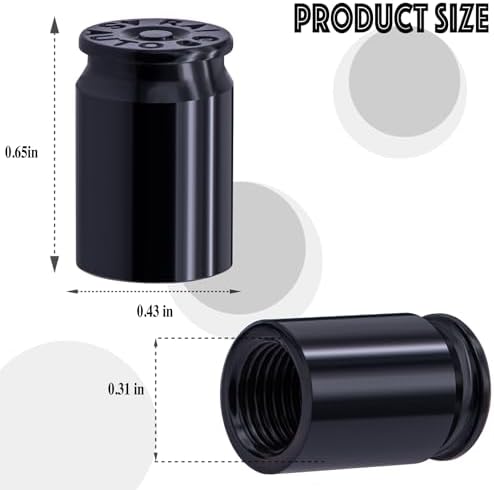 MEAJOO 4PCS Bullet Shell Tire Valve Stem Caps, Aluminum Alloy Car Air Stem Cap, Universal Dustproof Tire Valve Stem Covers for Cars, SUV, Trucks, Bikes, Motorcycles, Bicycles (Black)