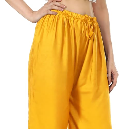 Image of Women's Rayon Palazzo Pants | Solid Color Wide Leg Trousers in 18 Shades | Elastic Waist Casual Bottoms XS-7XL | Comfortable
