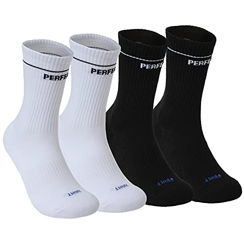 PERFECT CORNER Athletic Cotton Crew Socks with Cushioning & Arch Support for Gym & Sports