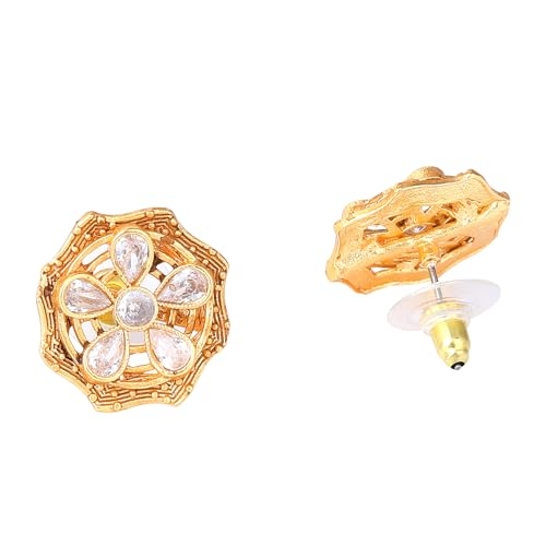 Image of Estele Elegant Flower CZ Stud Earrings with Matte Finish for Women
