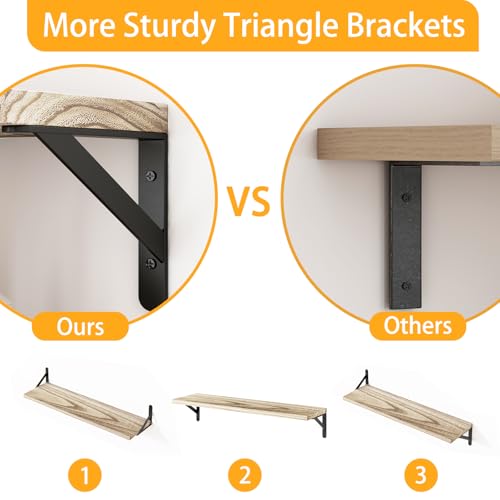 Image of YGEOMER Floating Shelves for Wall, 23in Light Carbonized Brown Wall Shelves for Living Room, Bathroom, Bedroom, Kitchen, Home Decor (Set of 4)