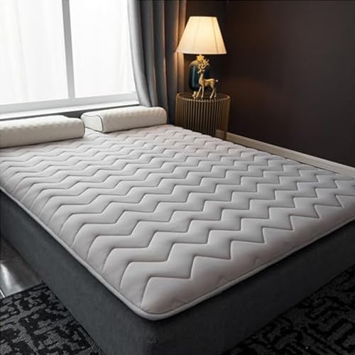 Colchón de futón japonés para camas Queen y King, cojín grueso, portátil, diseño enrollable y plegable, color gris, 90 x 200 pulgadas, ideal para dormir en el suelo