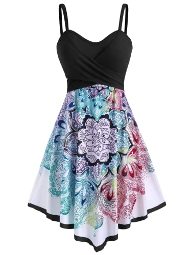 Image of DRESSFO Women's Summer Floral Print A-Line Sundress Casual Vacation Cami Dress