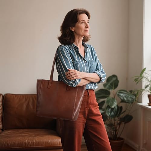 Image of befen Vintage Genuine Leather Work Tote Bag for Women, Tote Bag with Zipper