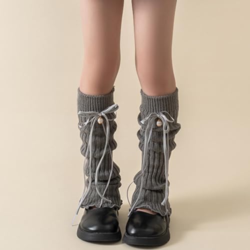Girls Knitted Leg Warmer Ribbon Bowknot Under Knee Socks Kids Sock Sleeves for Ages 3-12 Year Children4
