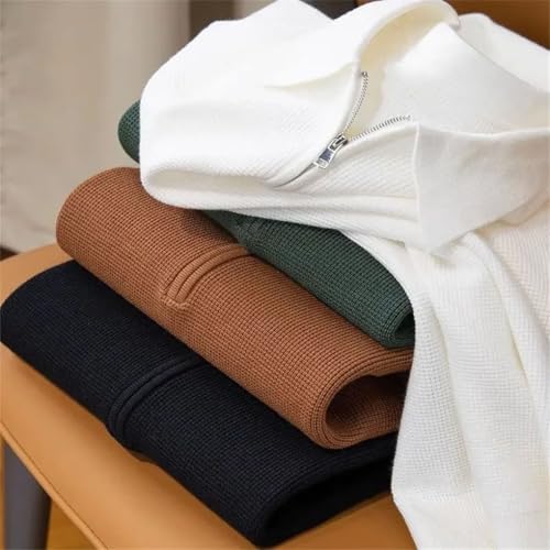 Men's Waffle Half-Zip Solid Lapel Collar Sweater Business Casual Simple Long Slevees Tops2