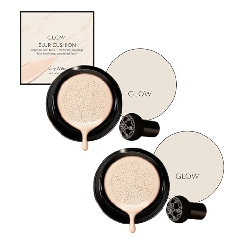 Glow Foundation Cushion - Mushroom Head Air Cushion CC Cream, Corrector Hidratante, Iluminador, Maquillaje BB Cream de larga duración, base de maquillaje con cobertura total (2 piezas de color blanco