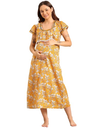 Image of Rupa Jon Aishwarya Women Full Length Maternity Night Dress in Cotton Blend Fabric, Maxi Nighty, Pregnancy Night Dress for Nursing, Pre and Post Pregnancy