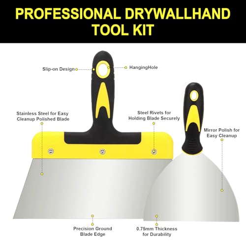 Profi Malerspachtel Spachtel Set aus rostfreiem Edelstahl, Malerwerkzeug Putty Knife 7-teiliges Spachtel Werkzeug inkl. Flächenspachtel, Tapeten Spachtel, Glättkelle 30,5 cm Spachtelkasten