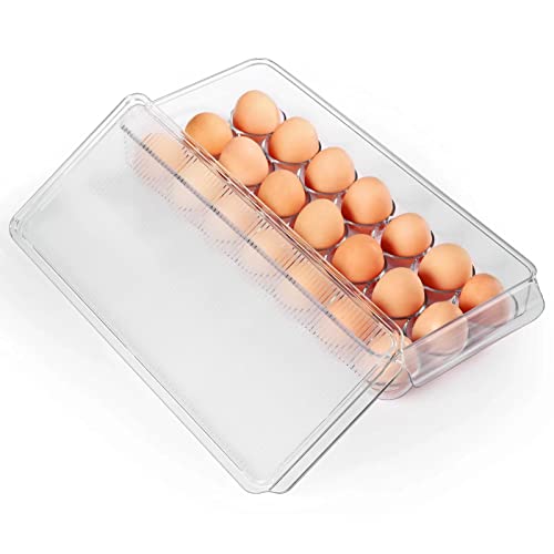 Wehome Egg Holder For Refrigerator,21 Count Egg Organizer Egg Tray With Lid&Built-In Handle,Plastic Egg Fresh Fridge Storage Drawer,Clear,Bpa-Free #TOP30