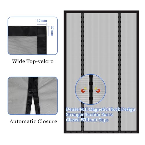 LALAGO Fliegengitter Tür Magnet, 160x210cm, Fliegengitter Balkontür Magnet, Doppeltür, Ohne Bohren, Katzenkrallen Sicher, Stärkere Magneten, Insektenschutz Tür für Balkontür Kellertür Terrassentür